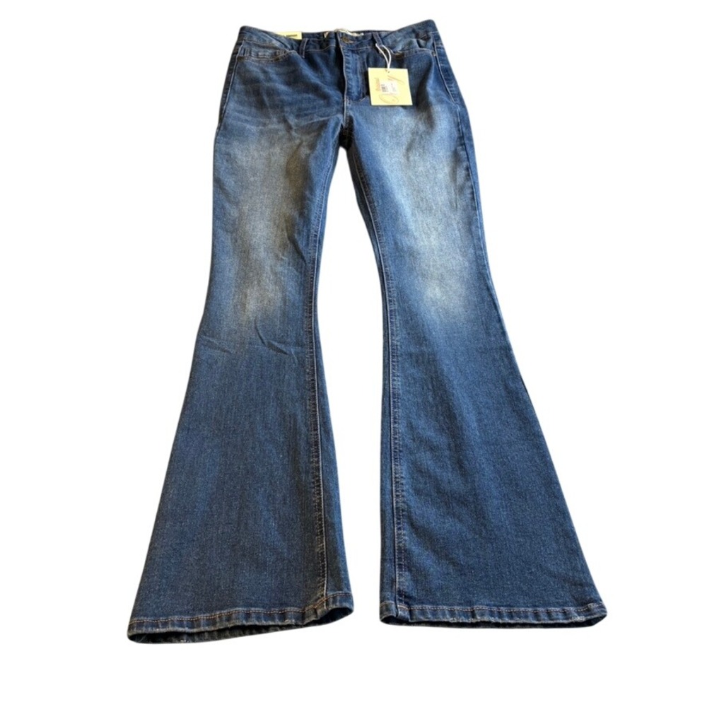 Olevey Womens Low Rise Bootcut Flare Jeans Blue‎ Raw Denim Size 13 NEW